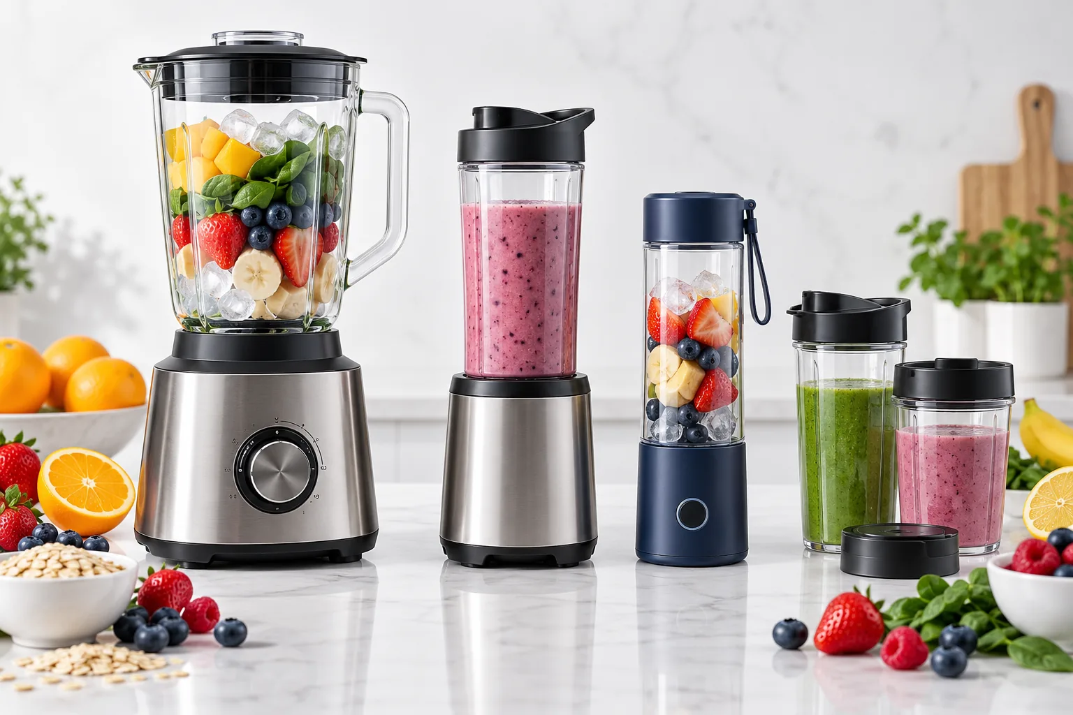 Strip blenders, clusters and blender trays on a beauty sampling table